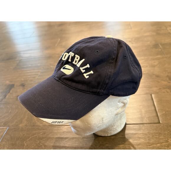 Vintage Y2K Nike Football Spellout Swoosh Navy Adjustable Strapback Hat Cap - Picture 3 of 8